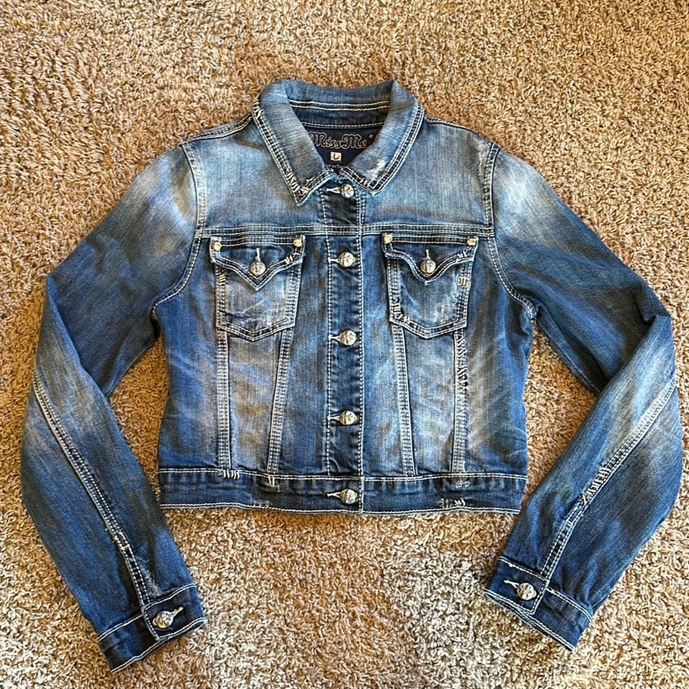Miss Me rhinestone embellished denim jacket